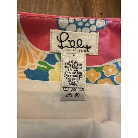 Vintage Lilly Pulitzer Skirt Size 4 Mini Floral Wrap Bright Lined Cotton Coastal - Picture 3 of 5